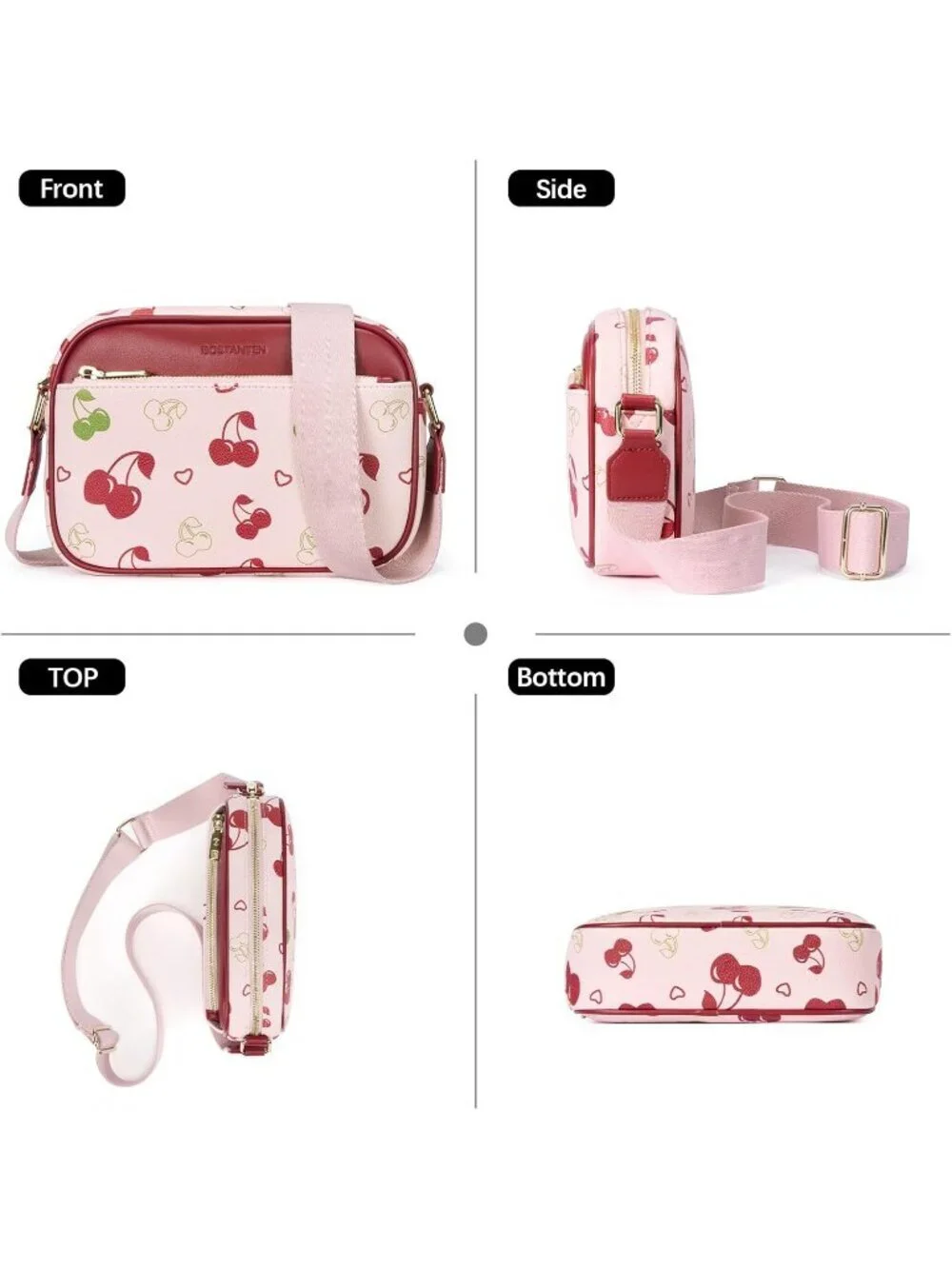 Women's Cherry Leather Crossbody Purses Shoulder Handbags with Wide Strap